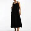 New Look - Vestito Midi In Jersey Nero Con Spalline Sottili