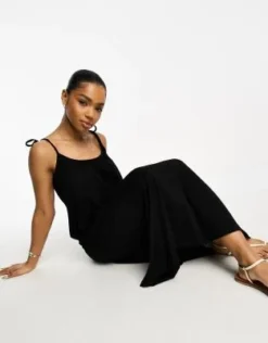 New Look - Vestito Midi In Jersey Nero Con Spalline Sottili -Vendite ASOS Maternity || RIVER ISLAND || Monki 204836499 4