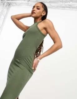New Look - Vestito Midi Kaki Scuro Con Scollo A Vogatore -Vendite ASOS Maternity || RIVER ISLAND || Monki 204838733 3