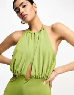 ASOS DESIGN - Vestito Midi Verde Oliva Allacciato Al Collo Sinuoso -Vendite ASOS Maternity || RIVER ISLAND || Monki 204843184 3