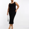 ASOS DESIGN Curve - Vestito Midi A Canottiera In Rete Nera Arricciato