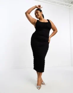 ASOS DESIGN Curve - Vestito Midi A Canottiera In Rete Nera Arricciato -Vendite ASOS Maternity || RIVER ISLAND || Monki 204843222 3