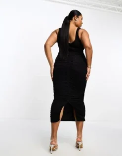 ASOS DESIGN Curve - Vestito Midi A Canottiera In Rete Nera Arricciato -Vendite ASOS Maternity || RIVER ISLAND || Monki 204843222 4