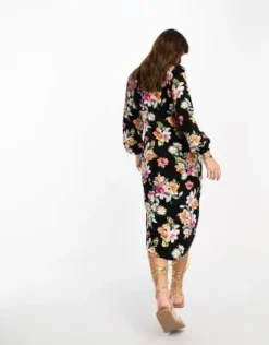 Vila - Vestito Midi Nero A Fiori Con Scollo A V -Vendite ASOS Maternity || RIVER ISLAND || Monki 204851174 3