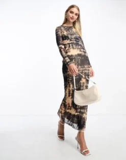 Vero Moda - Vestito Midi Fasciante A Maniche Lunghe In Rete Con Stampa Astratta Multicolore