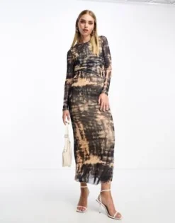 Vero Moda - Vestito Midi Fasciante A Maniche Lunghe In Rete Con Stampa Astratta Multicolore -Vendite ASOS Maternity || RIVER ISLAND || Monki 204859405 4