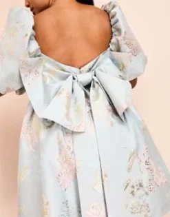 ASOS LUXE Curve - Vestito Corto In Jacquard Con Maniche A Sbuffo E Decorazioni Con Stampa Blu -Vendite ASOS Maternity || RIVER ISLAND || Monki 204860405 3