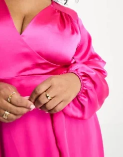 Flounce London Plus - Vestito Midi A Portafoglio In Raso Fucsia A Maniche Lunghe -Vendite ASOS Maternity || RIVER ISLAND || Monki 204868952 3