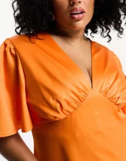 Flounce London Plus - Vestito Lungo Rosa E Arancione Sfumato Con Scollo Profondo E Maniche Con Volant -Vendite ASOS Maternity || RIVER ISLAND || Monki 204868963 3