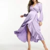 Flounce London Maternity - Vestito Lungo In Raso Lavanda A Portafoglio A Maniche Lunghe