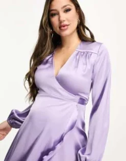 Flounce London Maternity - Vestito Lungo In Raso Lavanda A Portafoglio A Maniche Lunghe -Vendite ASOS Maternity || RIVER ISLAND || Monki 204869048 4