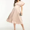 Flounce London Maternity - Vestito Midi Con Maniche A Kimono Color Cipria