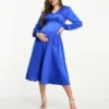 Flounce London Maternity - Vestito Midi Blu Con Bottoni