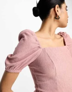 ASOS DESIGN - Vestito Midi Con Scollo Squadrato E Maniche A Sbuffo Rosa Polvere Testurizzato -Vendite ASOS Maternity || RIVER ISLAND || Monki 204873138 3