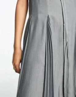 ASOS DESIGN - Vestito Midi A Trapezio Con Scollo A V E Orlo Godet A Pieghe Antracite -Vendite ASOS Maternity || RIVER ISLAND || Monki 204873289 3