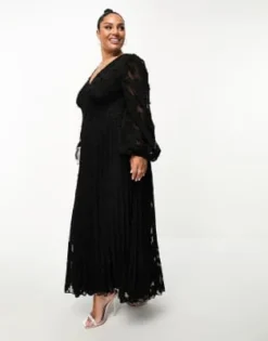 ASOS DESIGN Curve - Vestito Midi A Pieghe Nero Dévoré Con Vita Arricciata E Bottoni -Vendite ASOS Maternity || RIVER ISLAND || Monki 204874347 4