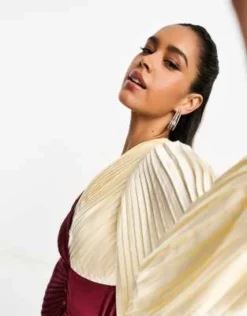 ASOS DESIGN - Vestito Midi Avvolgente In Raso Lampone E Crema Color Block A Pieghe Con Bottoni -Vendite ASOS Maternity || RIVER ISLAND || Monki 204874712 3