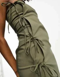 COLLUSION - Vestito A Fascia In Bengalina Kaki Con Dettagli Allacciati -Vendite ASOS Maternity || RIVER ISLAND || Monki 204875435 3