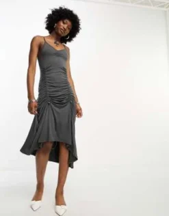 COLLUSION - Vestito Midi Grigio Raccolto Con Spalline Sottili -Vendite ASOS Maternity || RIVER ISLAND || Monki 204875568 3