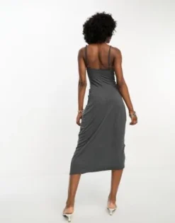 COLLUSION - Vestito Midi Grigio Raccolto Con Spalline Sottili -Vendite ASOS Maternity || RIVER ISLAND || Monki 204875568 4