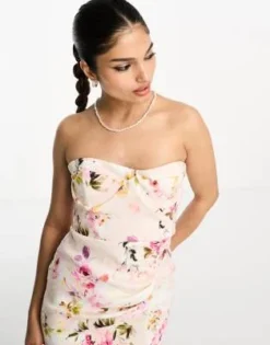 True Violet - Vestito Con Gonna Al Polpaccio A Fascia A Corsetto A Fiori -Vendite ASOS Maternity || RIVER ISLAND || Monki 204877385 4