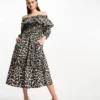 Whistles - Vestito Midi Con Scollo Bardot E Stampa Leopardata