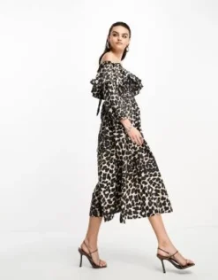 Whistles - Vestito Midi Con Scollo Bardot E Stampa Leopardata -Vendite ASOS Maternity || RIVER ISLAND || Monki 204878705 3