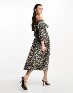 Whistles - Vestito Midi Con Scollo Bardot E Stampa Leopardata -Vendite ASOS Maternity || RIVER ISLAND || Monki 204878705 4