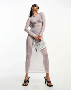 NA-KD - Vestito Midi In Rete Grigio Con Stampa