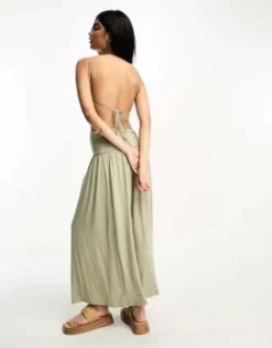 ASOS DESIGN - Vestito Midi Asimmetrico Con Spalline E Cut-out Laterale Sottili Verde Salvia -Vendite ASOS Maternity || RIVER ISLAND || Monki 204880181 3