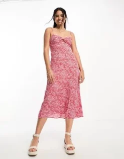 New Look - Vestito Midi Rosso A Fiori Rosa Con Spalline Sottili E Cut-out -Vendite ASOS Maternity || RIVER ISLAND || Monki 204881953 4