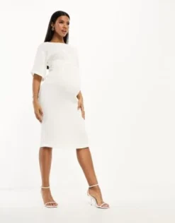 Closet London Maternity - Vestito Longuette Midi Color Crema A Coste -Vendite ASOS Maternity || RIVER ISLAND || Monki 204885665 4