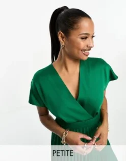 Closet London Petite - Vestito Skater Midi A Pieghe A Portafoglio Smeraldo