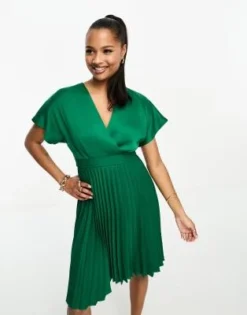 Closet London Petite - Vestito Skater Midi A Pieghe A Portafoglio Smeraldo -Vendite ASOS Maternity || RIVER ISLAND || Monki 204885706 4