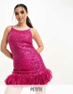 Jaded Rose - Vestito Corto Rosa Decorato Con Piume Sintetiche