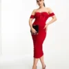 Jaded Rose Petite - Vestito Rosso Trasparente Con Vita Stile Corsetto Arricciato Con Gonna Al Polpaccio
