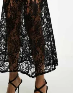 ASOS DESIGN - Vestito In Pizzo Nero Con Gonna Al Polpaccio E Inserto A Reggiseno E Slip -Vendite ASOS Maternity || RIVER ISLAND || Monki 204891831 3