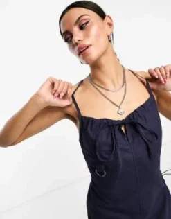 COLLUSION - Vestito Midi Con Spalline E Dettaglio Tasca Blu Navy -Vendite ASOS Maternity || RIVER ISLAND || Monki 204900765 4