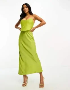 ASOS DESIGN Petite - Vestito Sottoveste Lungo A Fascia Verde Oliva Con Dettaglio Stile Corsetto E Tessuto A Contrasto -Vendite ASOS Maternity || RIVER ISLAND || Monki 204902702 3