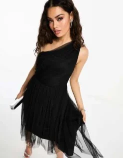 Anaya Petite - Vestito Lungo Per Damigella Monospalla In Tulle Nero -Vendite ASOS Maternity || RIVER ISLAND || Monki 204902899 3