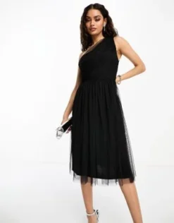 Anaya Petite - Vestito Lungo Per Damigella Monospalla In Tulle Nero -Vendite ASOS Maternity || RIVER ISLAND || Monki 204902899 4