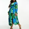 ASOS DESIGN Curve - Vestito Midi Con Scollo Profondo Verde A Macchie