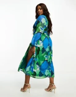 ASOS DESIGN Curve - Vestito Midi Con Scollo Profondo Verde A Macchie -Vendite ASOS Maternity || RIVER ISLAND || Monki 204906966 2