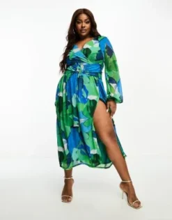 ASOS DESIGN Curve - Vestito Midi Con Scollo Profondo Verde A Macchie -Vendite ASOS Maternity || RIVER ISLAND || Monki 204906966 4