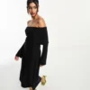 ASOS DESIGN Curve - Vestito Corto Morbidissimo Nero Con Scollo Bardot E Maniche Svasate