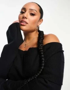 ASOS DESIGN Curve - Vestito Midi Morbidissimo Nero Con Scollo Bardot E Maniche Svasate -Vendite ASOS Maternity || RIVER ISLAND || Monki 204909195 3