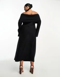 ASOS DESIGN Curve - Vestito Midi Morbidissimo Nero Con Scollo Bardot E Maniche Svasate -Vendite ASOS Maternity || RIVER ISLAND || Monki 204909195 4