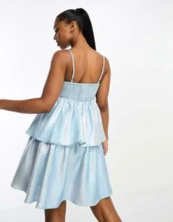 Pieces - Vestito Babydoll Blu Chiaro Metallizzato Con Spalline Sottili -Vendite ASOS Maternity || RIVER ISLAND || Monki 204912113 4