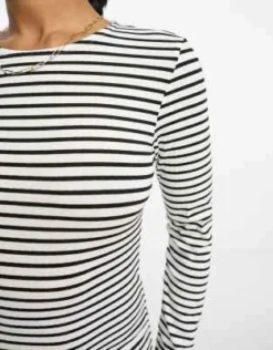 Esclusiva Pieces - Vestito T-shirt Midi Nero E Bianco A Righe -Vendite ASOS Maternity || RIVER ISLAND || Monki 204912254 3