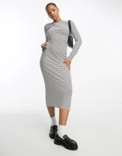Esclusiva Pieces - Vestito T-shirt Midi Nero E Bianco A Righe -Vendite ASOS Maternity || RIVER ISLAND || Monki 204912254 4
